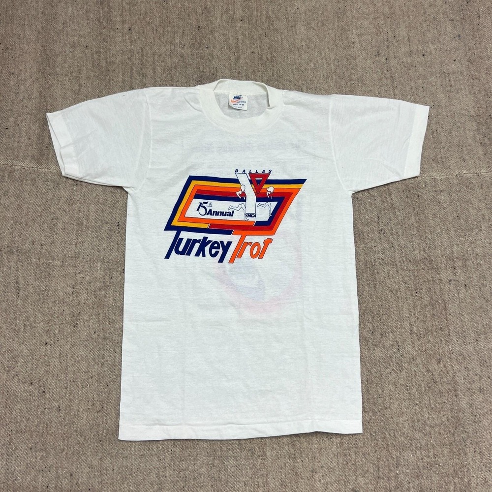 Vintage Nike Dallas Turkey Trot Shirt Mens Small White 1982 Dead stock
